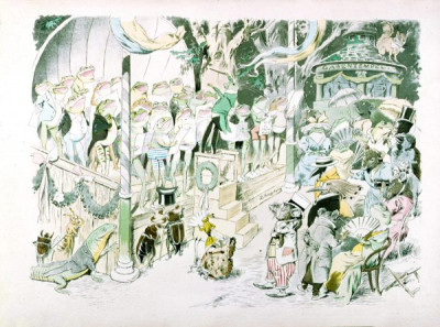 19th Century German Children's Book Illustrations. A selection of magnifincent illustrations, featuring animals in human guises and activities, from DER GESANGVEREIN BRULLARIA UND SEIN STIFTUNGFEST, Ackermann, Munich, 1893. Illustrations by Ludwig Bechstein. And from KONIG NOBEL, EIN HEITERES BILDERBUCH, Wiskott, Breslau, no date (c 1880). Illustrations by Fedor Flinzer. Two books which exemplify both the hight quality of German children’s books and the bizarre nature of some of their illustrations. 24 colour slides. (For an English equivalent, see LVA 1010)