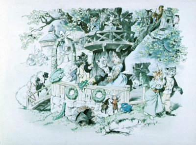19th Century German Children's Book Illustrations. A selection of magnifincent illustrations, featuring animals in human guises and activities, from DER GESANGVEREIN BRULLARIA UND SEIN STIFTUNGFEST, Ackermann, Munich, 1893. Illustrations by Ludwig Bechstein. And from KONIG NOBEL, EIN HEITERES BILDERBUCH, Wiskott, Breslau, no date (c 1880). Illustrations by Fedor Flinzer. Two books which exemplify both the hight quality of German children’s books and the bizarre nature of some of their illustrations. 24 colour slides. (For an English equivalent, see LVA 1010)