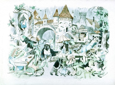 19th Century German Children's Book Illustrations. A selection of magnifincent illustrations, featuring animals in human guises and activities, from DER GESANGVEREIN BRULLARIA UND SEIN STIFTUNGFEST, Ackermann, Munich, 1893. Illustrations by Ludwig Bechstein. And from KONIG NOBEL, EIN HEITERES BILDERBUCH, Wiskott, Breslau, no date (c 1880). Illustrations by Fedor Flinzer. Two books which exemplify both the hight quality of German children’s books and the bizarre nature of some of their illustrations. 24 colour slides. (For an English equivalent, see LVA 1010)