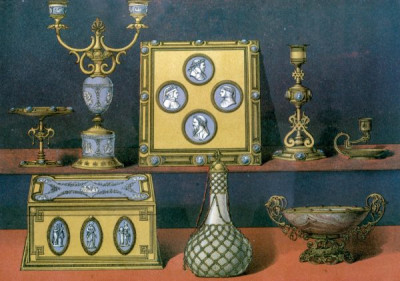 The International Exhibition, 1862. A selection of chromolithic plates from MASTERPIECES OF INDUSTRIAL ART & SCULPTURE AT THE INTERNATIONAL EXHIBITION, 1862, Day & Son. A cross-section of furniture, textiles, ceramics, glassware, etc.