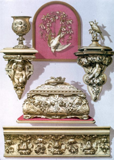 The International Exhibition, 1862. A selection of chromolithic plates from MASTERPIECES OF INDUSTRIAL ART & SCULPTURE AT THE INTERNATIONAL EXHIBITION, 1862, Day & Son. A cross-section of furniture, textiles, ceramics, glassware, etc.
