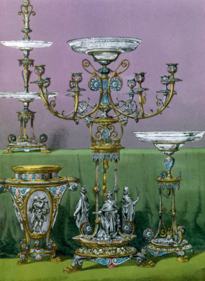 The International Exhibition, 1862. A selection of chromolithic plates from MASTERPIECES OF INDUSTRIAL ART & SCULPTURE AT THE INTERNATIONAL EXHIBITION, 1862, Day & Son. A cross-section of furniture, textiles, ceramics, glassware, etc.