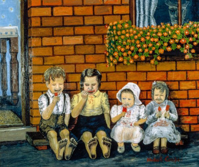 Children eating Lollipops.