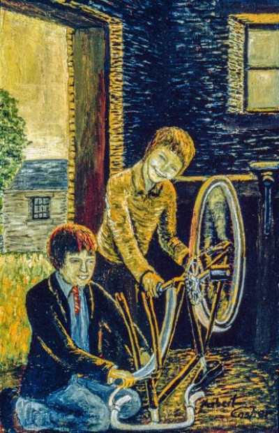 Two Boys Mending a Bike