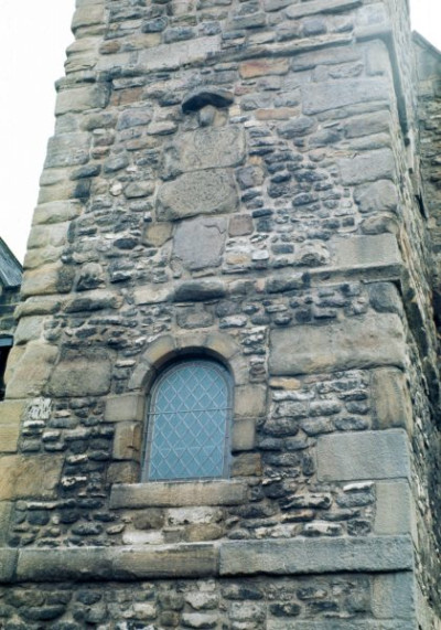 Detail of the west porch and tower.