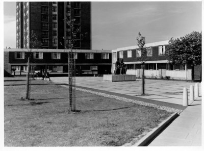 T Dan Smith Archive: Grounds of Shieldfield flats, c. 1960s