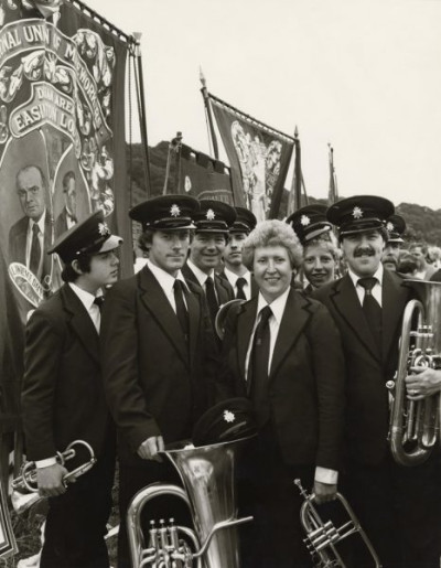 Easington: Easington Colliery Band with Banner at the Gala, 1984
