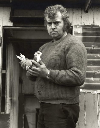 Easington: Pigeon Racer Outside His Loft, 1984