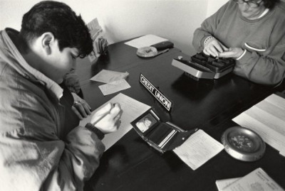 Meadow Well: Theresa at the Credit Union, Ripley Avenue, 1988-1991
