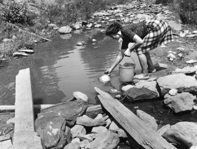 Russell Lee Collection: Mrs. Edna Lingar Getting Wash Water from Dirty Stream, Four Mile, Bell County, Kentucky,4th September 1946
