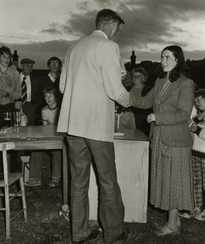 Quoits: Nick Gallon receiving his prize at Grosmont Open Championships from Mrs. Susan MacDonald. Dusk at Grosmont, July 7th, 1979