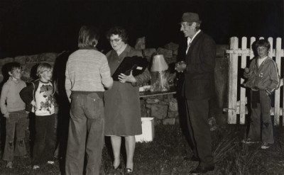 Quoits: Andrew White receiving the Danby Championship Plaque from Mrs. George Pearson, 1970s
