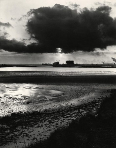 Greatham Creek: Seaton channel where the Creek meets the Tees. Looking across Bran Sand. Wind North Easterly with Hail Showers, c. 1970-1975
