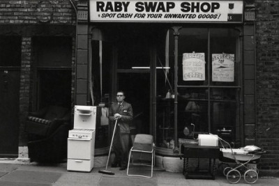 Byker: Isaac In Front of His 'Raby Swap Shop', 1974