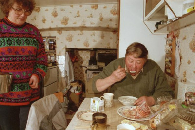 People of the Hills: Breakfast in the Walton’s kitchen, 9am, after feeding sheep on the snow-covered hillside, Westgate, Weardale, 1993